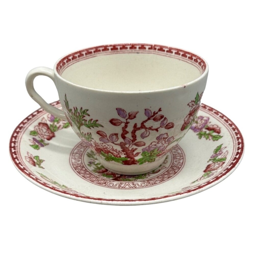 Indian tree w.r. midwinter England tea cup sauce red white  porcelain READ
